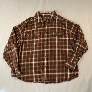 Woolrich Shirt Mens XL Brown Orange Plaid Flannel Button Down Double Pocket